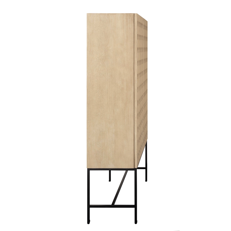 Pemberly Row Recycled Pine 2-Door Tall Cabinet in Sand Oak with Iron Base