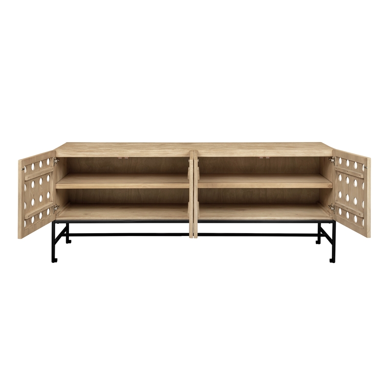 Pemberly Row Recycled Pine 4-Door Sideboard in Sand Oak with Iron Base