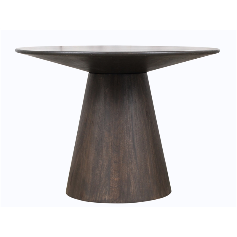 Pemberly Row Solid Mango Wood Round Dining Table in Charred Ember Brown