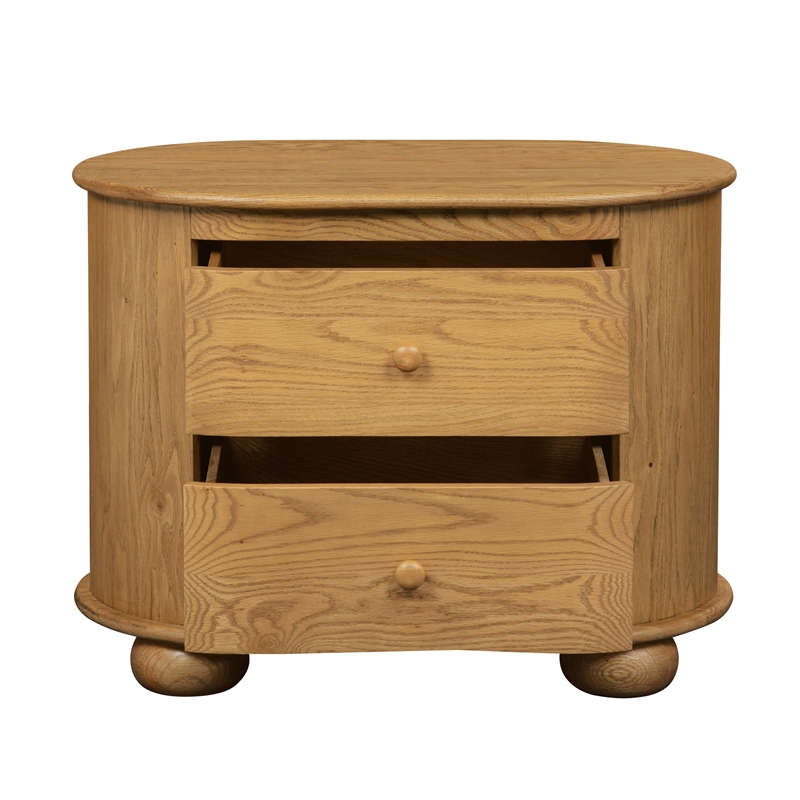 Pemberly Row 2-Drawer Solid Oak Nightstand in Natural Finish