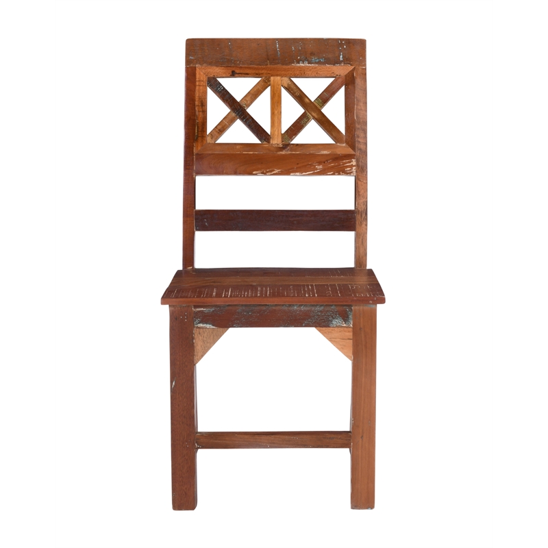 Pemberly Row Set of 2 Reclaimed Wood Dining Chairs in Natural Brown