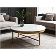 Pemberly Row Ivory Marble Top Round Coffee Table on Brass Iron Base