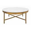 Pemberly Row Ivory Marble Top Round Coffee Table on Brass Iron Base