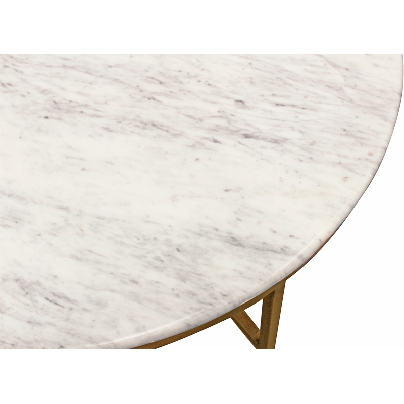 Pemberly Row Ivory Marble Top Round Coffee Table on Brass Iron Base