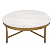 Pemberly Row Ivory Marble Top Round Coffee Table on Brass Iron Base