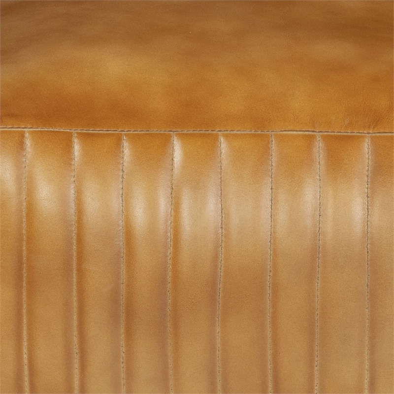 Pemberly Row Contemporary Genuine Leather Square Pouf in Caramel