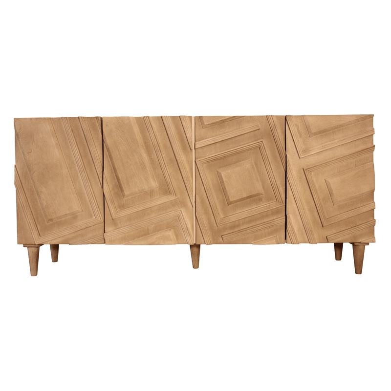 Pemberly Row Contemporary 4-Door Solid Mango Wood Sideboard in Sand Oak