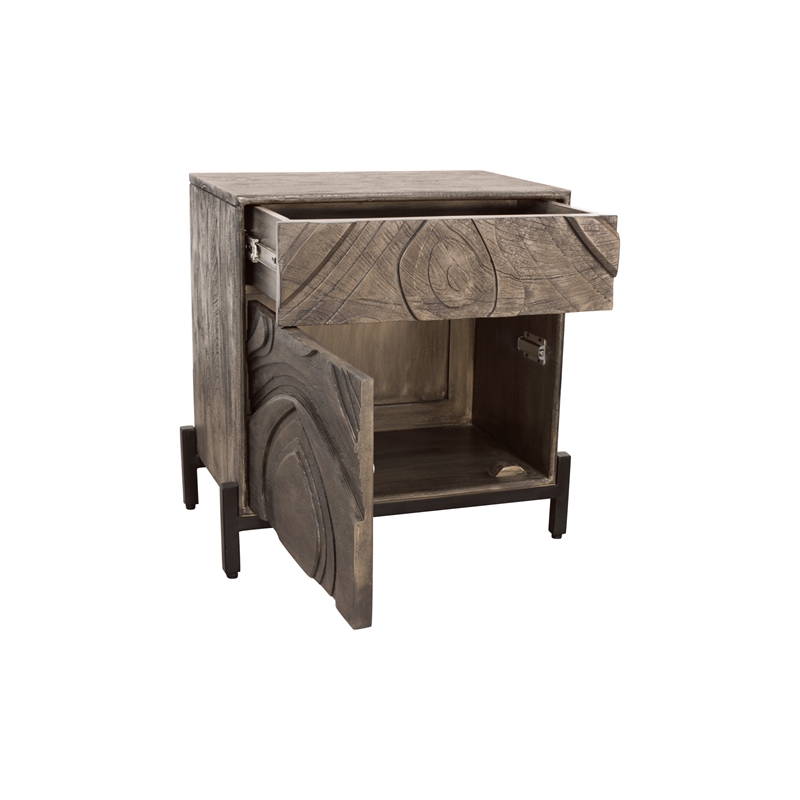 Pemberly Row Contemporary Solid Mango Wood Nightstand in Smoked Ash