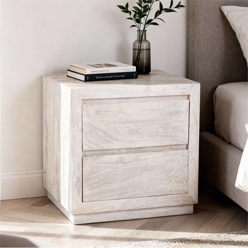 Pemberly Row 2-Drawer Solid Mango Wood Nightstand in Brushed Ivory