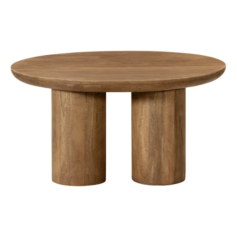 Pemberly Row Solid Mango Wood Round Coffee Table in Spice Tan