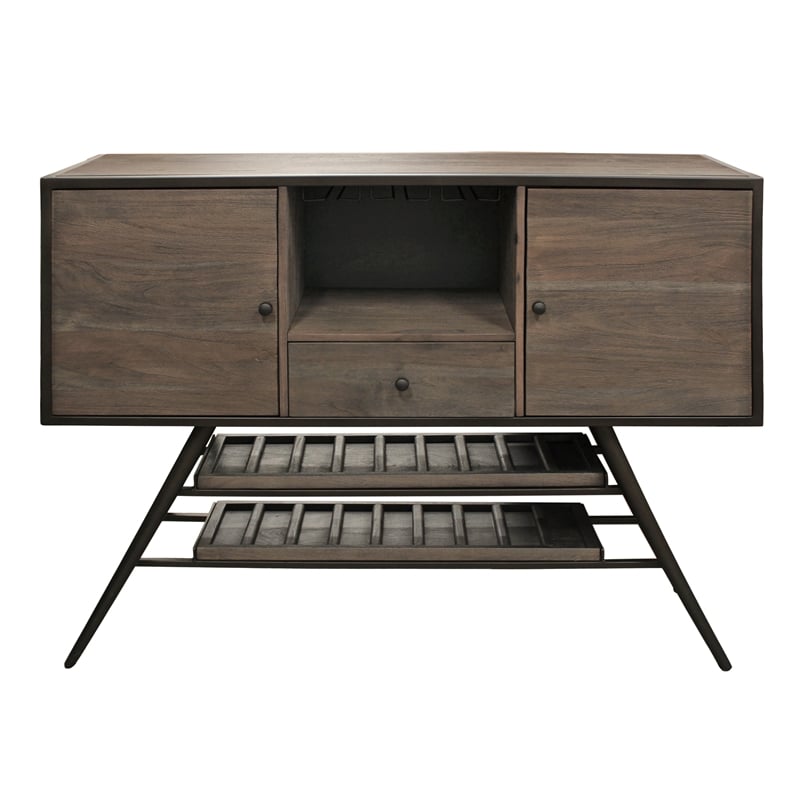 Pemberly Row Contemporary Solid Mango Wood Wine Buffet in Weathered Gray