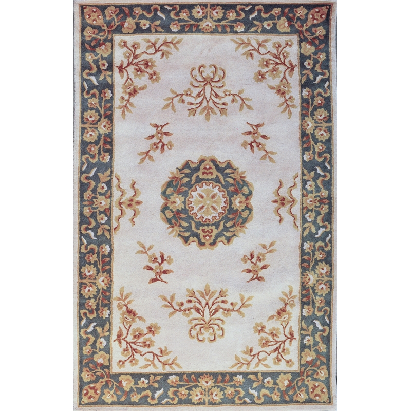 Pemberly Row 5x8 Hand-Tufted Wool Traditional Area Rug in Ivory