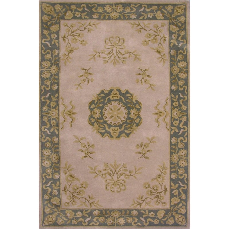 Pemberly Row 9x13 Hand-Tufted Wool Traditional Area Rug in Ivory