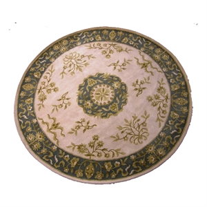 Pemberly Row 8x8 Round Hand-Tufted Wool Traditional Area Rug in Ivory