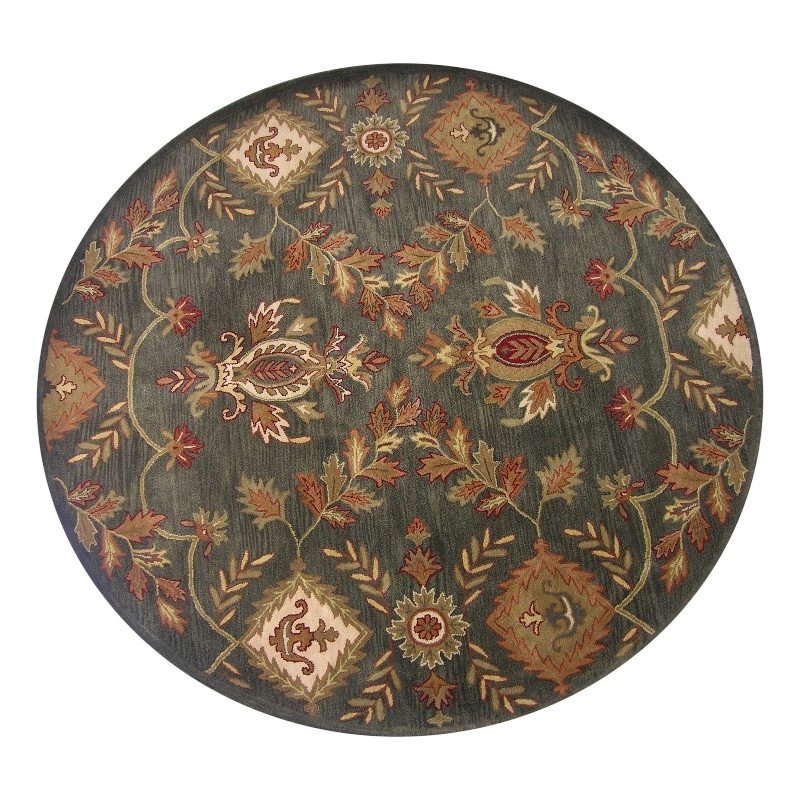 Pemberly Row 8x8 Round Hand-Tufted NZ Blended Wool Area Rug in Charcoal