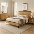 Pemberly Row 4 Piece Queen Bed Set in Rustic Brown Pine Wood