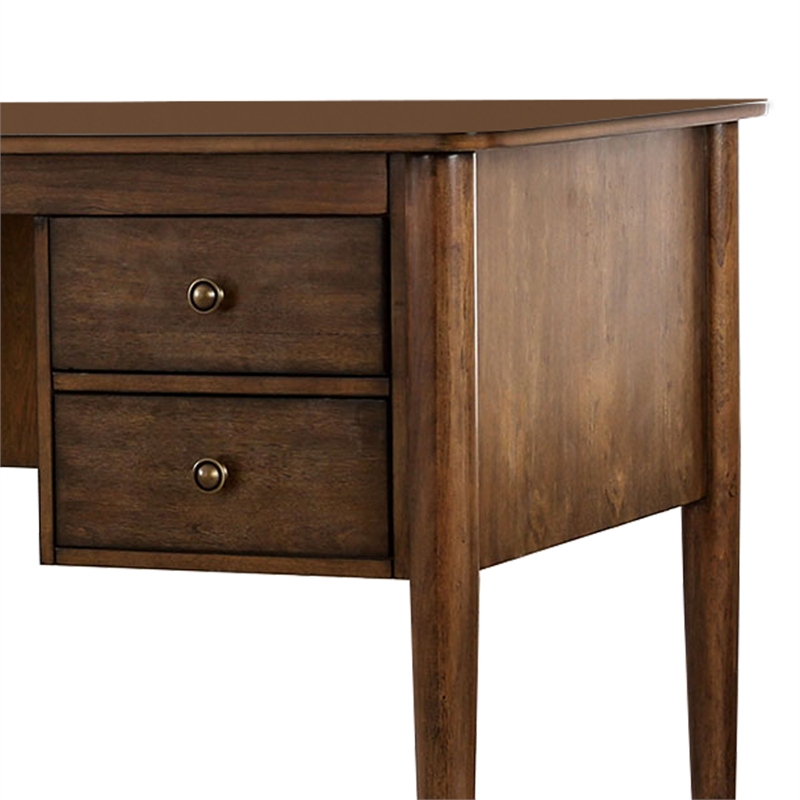 Pemberly Row Wooden Desk with 4 Drawers and Metal Toed Feet in Brown and Gold