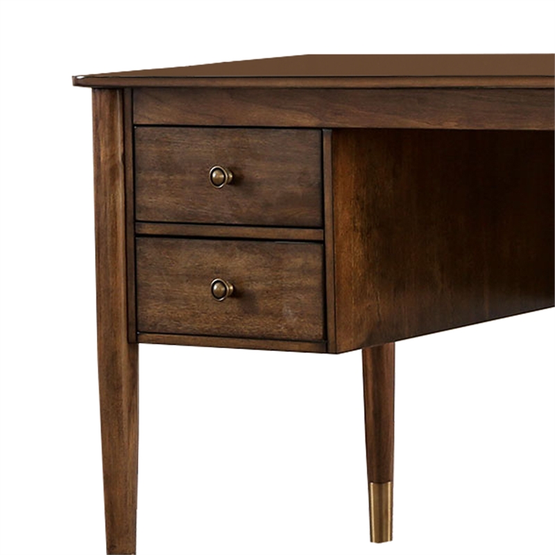 Pemberly Row Wooden Desk with 4 Drawers and Metal Toed Feet in Brown and Gold