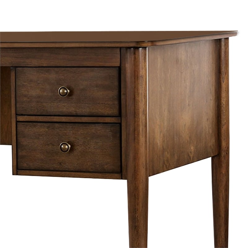Pemberly Row Wooden Desk with 4 Drawers and Metal Toed Feet in Brown and Gold