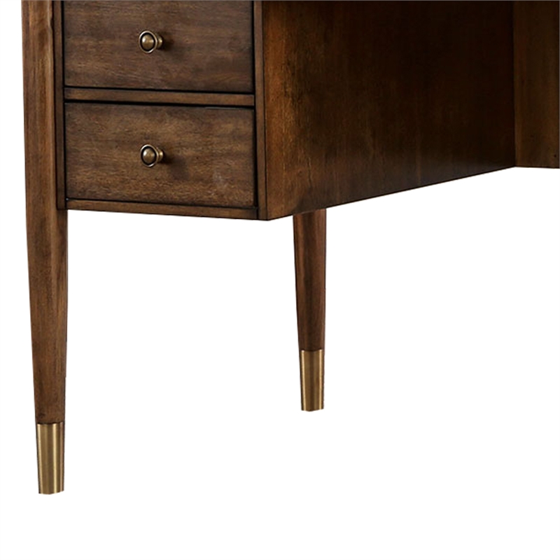 Pemberly Row Wooden Desk with 4 Drawers and Metal Toed Feet in Brown and Gold