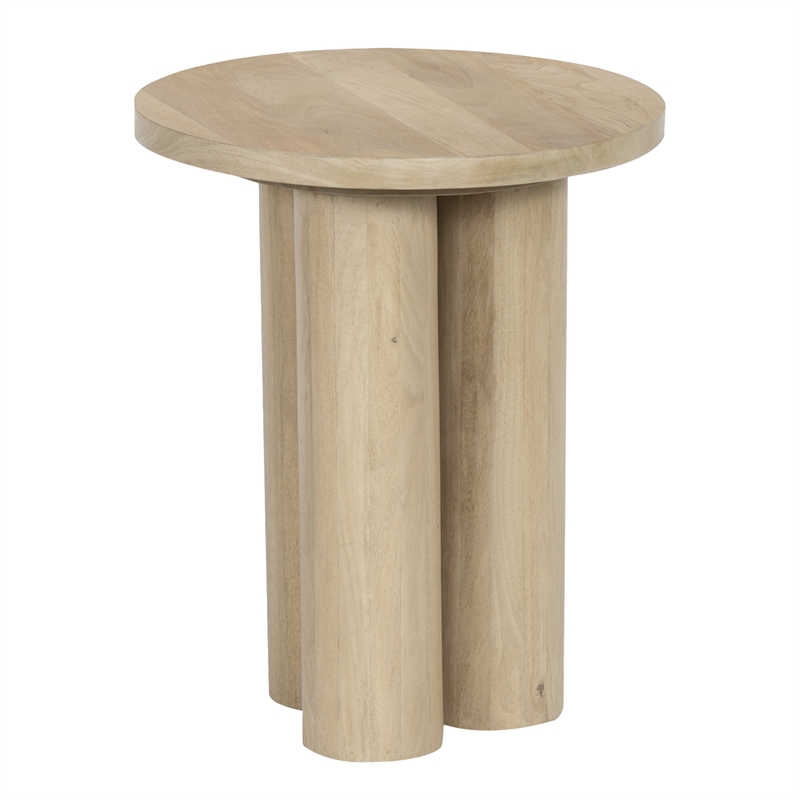 Pemberly Row 17.7 Inch Round Side Table with 3 Pillar Legs in Brown Mango Wood