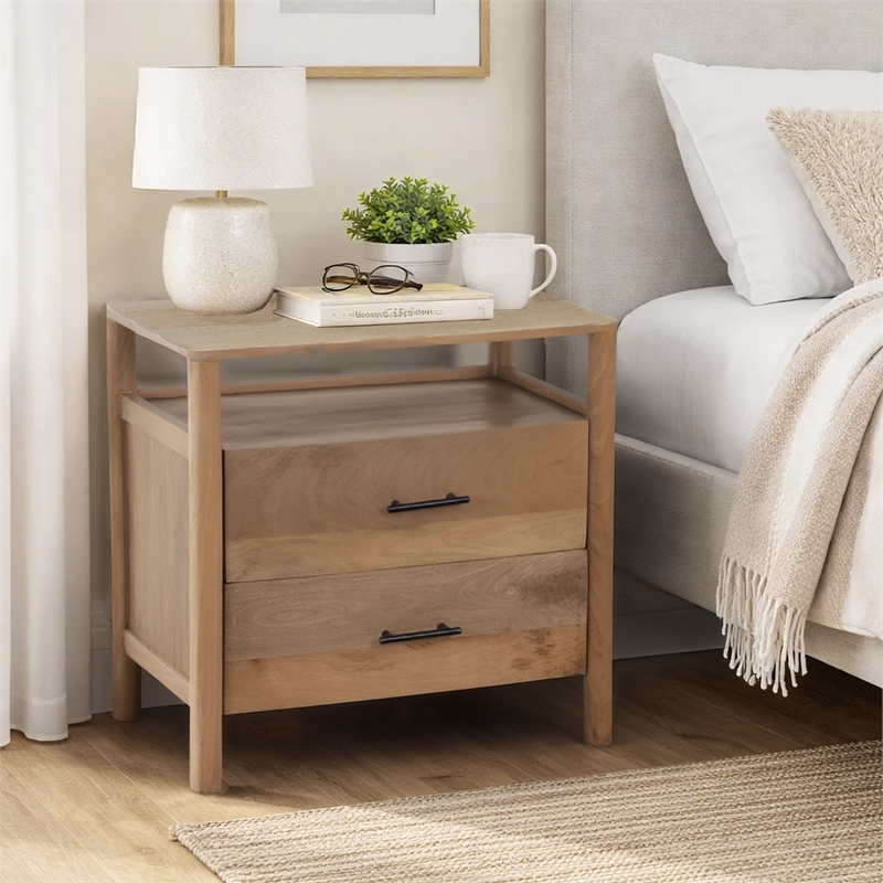 Pemberly Row 29 Inch Bedside Nightstand with 2 Drawers in Oak White