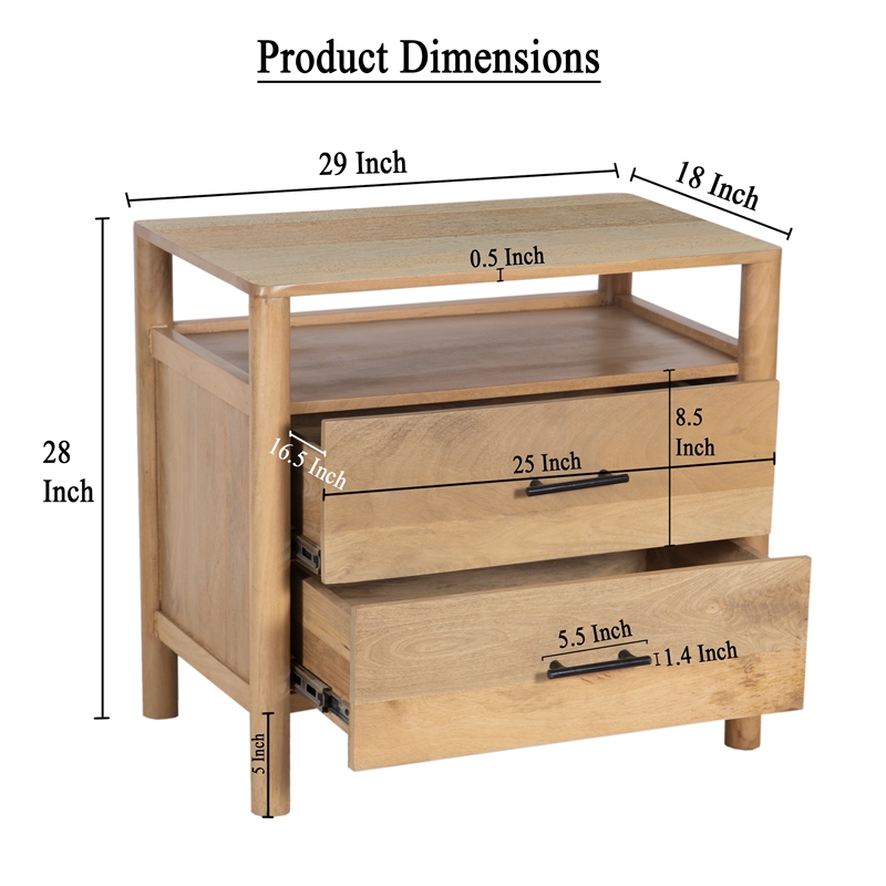 Pemberly Row 29 Inch Bedside Nightstand with 2 Drawers in Oak White