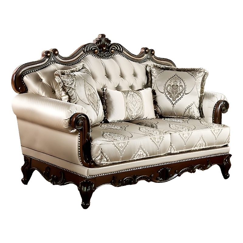 Pemberly Row 70 Inch Tufted Loveseat with Rolled Arms in Cherry Brown