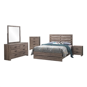 Pemberly Row 5 Piece Queen Bedroom Set with Dresser Mirror in Oak Brown