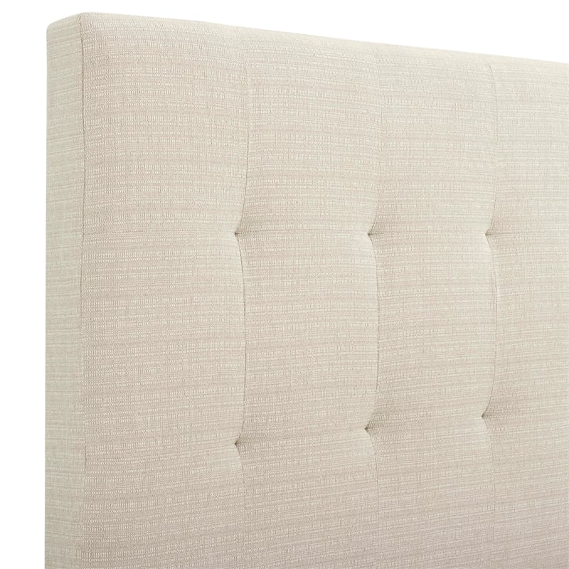 Pemberly Row King Size Tufted Upholstered Platform Bed in Beige