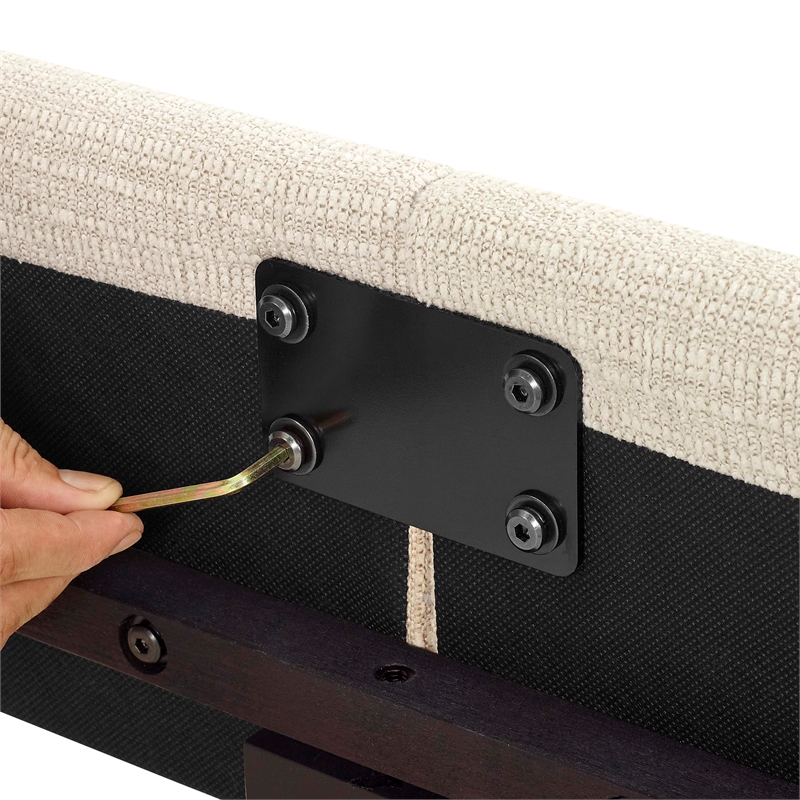 Pemberly Row King Size Tufted Upholstered Platform Bed in Beige