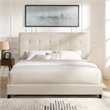 Pemberly Row King Size Tufted Upholstered Platform Bed in Beige