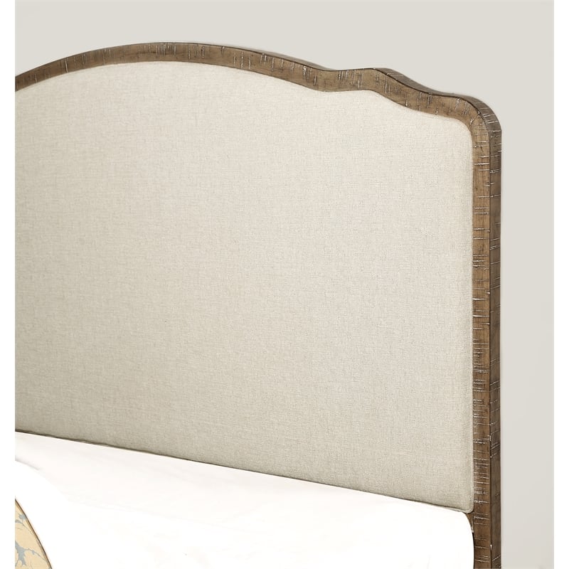 Pemberly Row Rustic King Upholstered Platform Bed with Pine Frame in White Linen