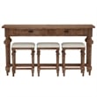Pemberly Row Console Table Set with 3 Stools and 2 Storage Drawers in Brown