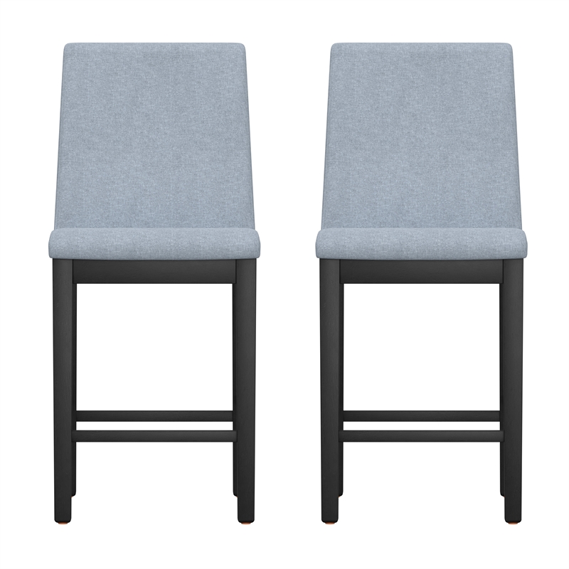 Pemberly Row Gathering Height Stools (Set of 2) in Gray Polyester with Wood Legs