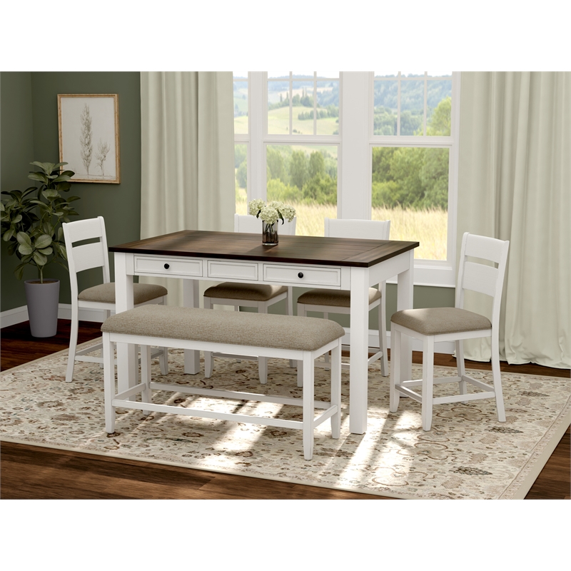Pemberly Row 6-Piece Gathering Height Dining Set with Felt-Lined Drawers