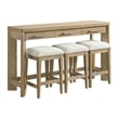 Pemberly Row Oak Console Table Set with 3 Stools & 3 Drawers in Sand Dune Beige