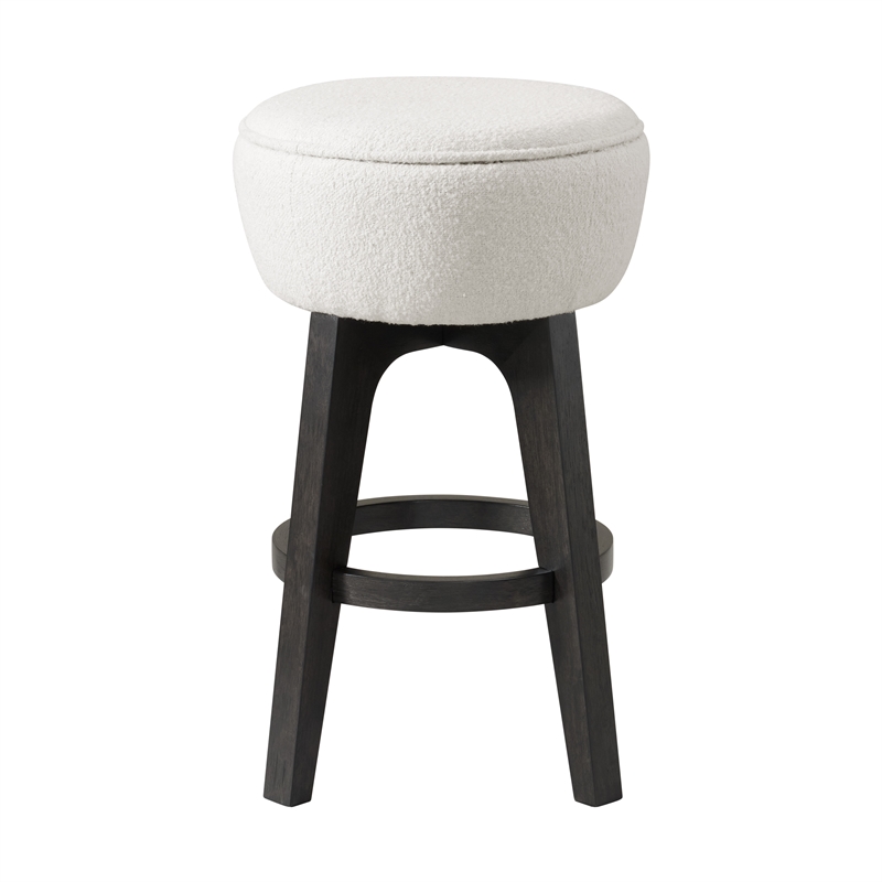 Pemberly Row Backless Oak Bar Stools with Boucle Upholstery (Set of 2)