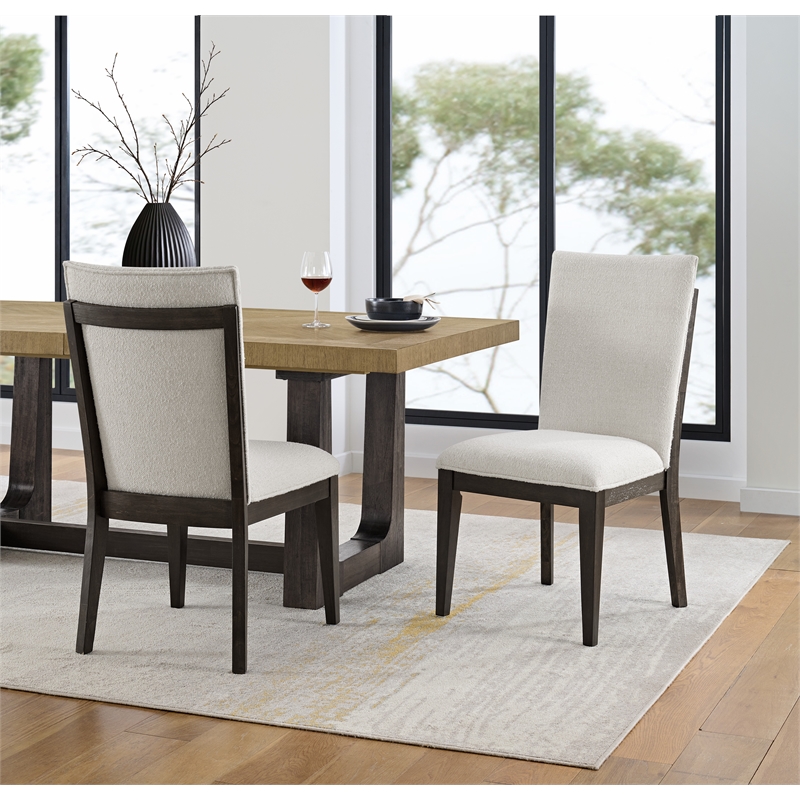 Pemberly Row Boucle Upholstered Oak Dining Chairs (Set of 2) in Cream & Brown