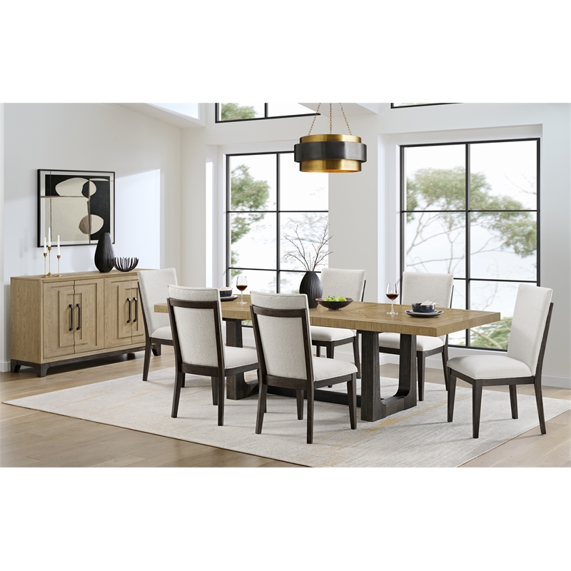 Pemberly Row Boucle Upholstered Oak Dining Chairs (Set of 2) in Cream & Brown