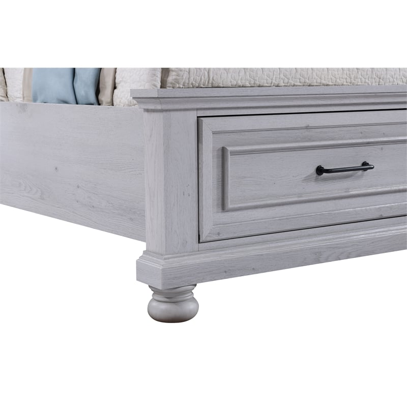 Pemberly Row King Sleigh Bed with 2 Storage Drawers & Paneled Headboard in Gray