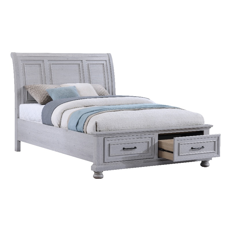Pemberly Row Queen Storage Bed with Sleigh Headboard & Footboard Drawers in Gray