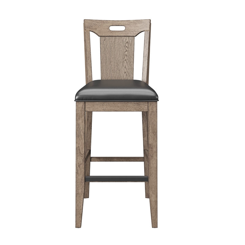Pemberly Row Set of 2 Slat Back Bar Stools with Faux Leather Seats & Kick Plates