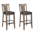 Pemberly Row Set of 2 Slat Back Bar Stools with Faux Leather Seats & Kick Plates