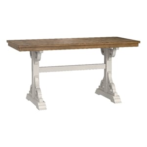 Pemberly Row 74&quot Trestle Gathering Table with Planked Top & Corbels in Brown