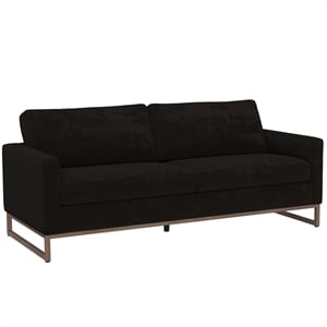 Pemberly Row 84&quot Scandinavian Sofa w/ Wood Sleigh Legs & Pocketed Coils - Black