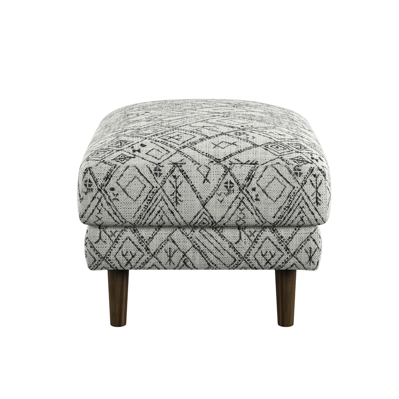 Pemberly Row Corduroy Ottoman with Web Suspension & Wood Legs - Black/White Boho