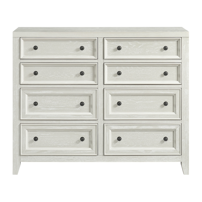 Pemberly Row Farmhouse 8-Drawer Dresser in Gypsum Whitewash Finish