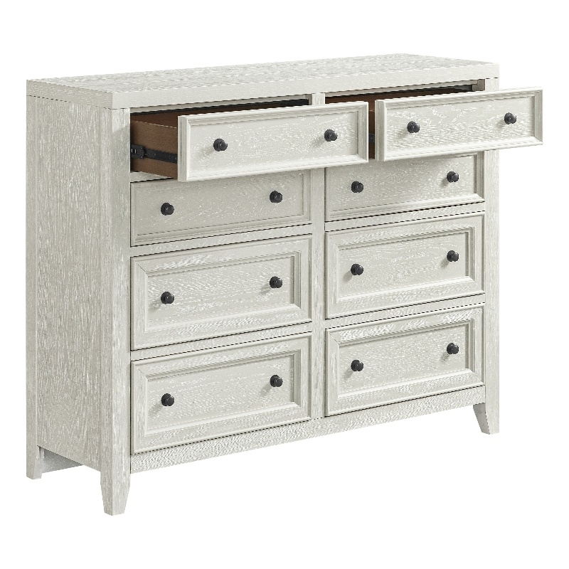 Pemberly Row Farmhouse 8-Drawer Dresser in Gypsum Whitewash Finish