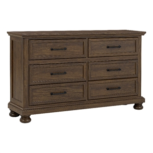 Pemberly Row Contemporary Brown Distressed Wood 6-Drawer Dresser